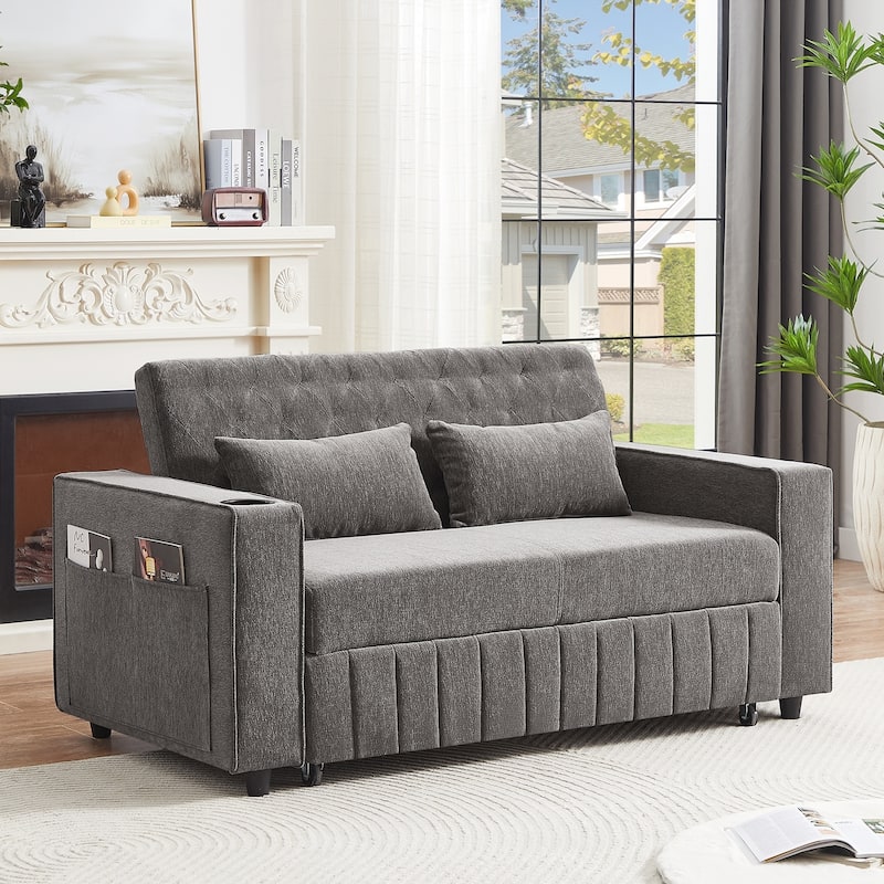 Pull-out Sofa Bed Convertible Couch Loveseat Sofa Modern Sleeper Sofa with Adjustable Backrest for Living Room - Grey