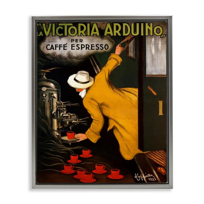 Stupell Vintage Espresso Advertisement Framed Floater Canvas Wall Art Design By Marcus Jules - 17 x 21 - Grey