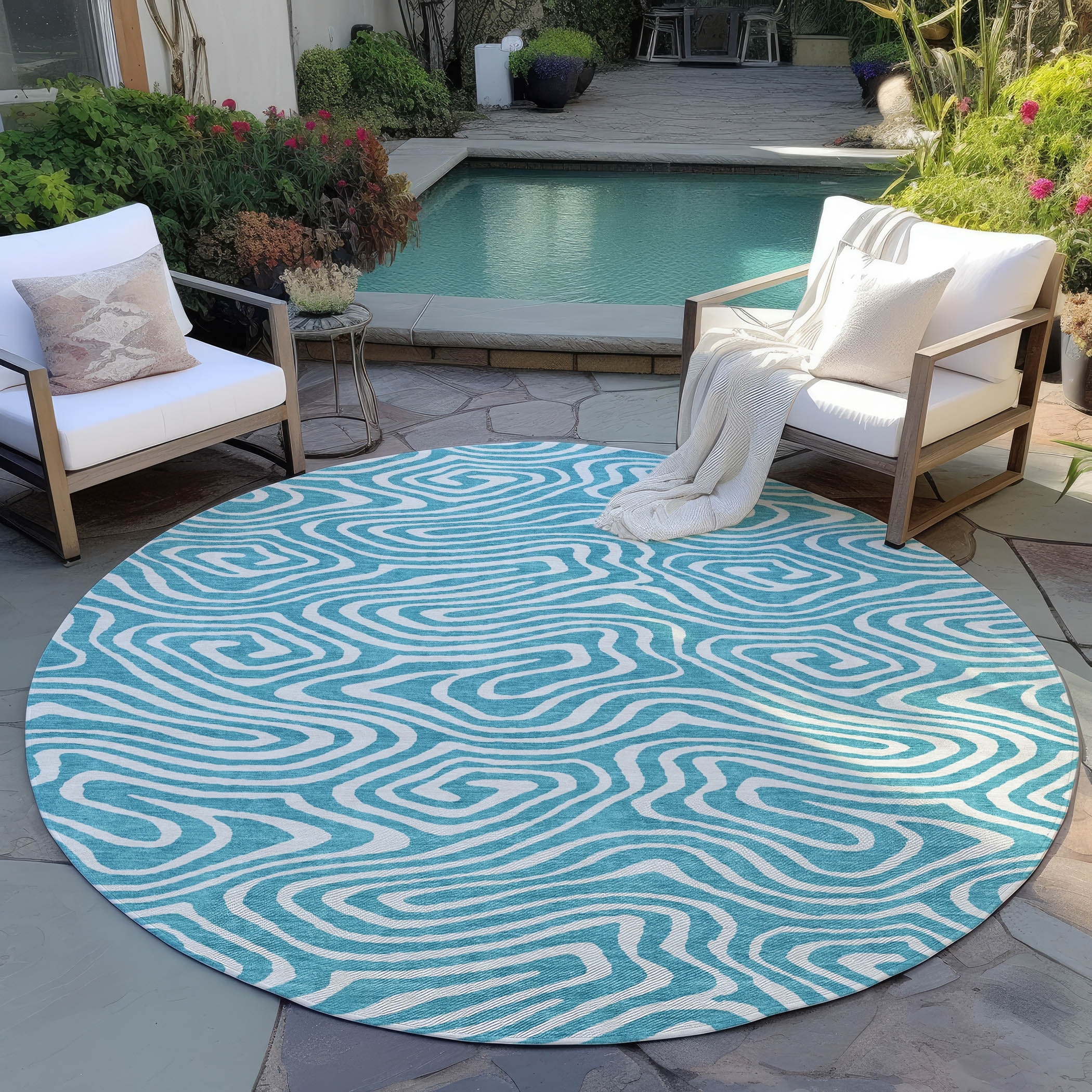 Machine Washable Indoor/ Outdoor Abstract Modern Chantille Rug