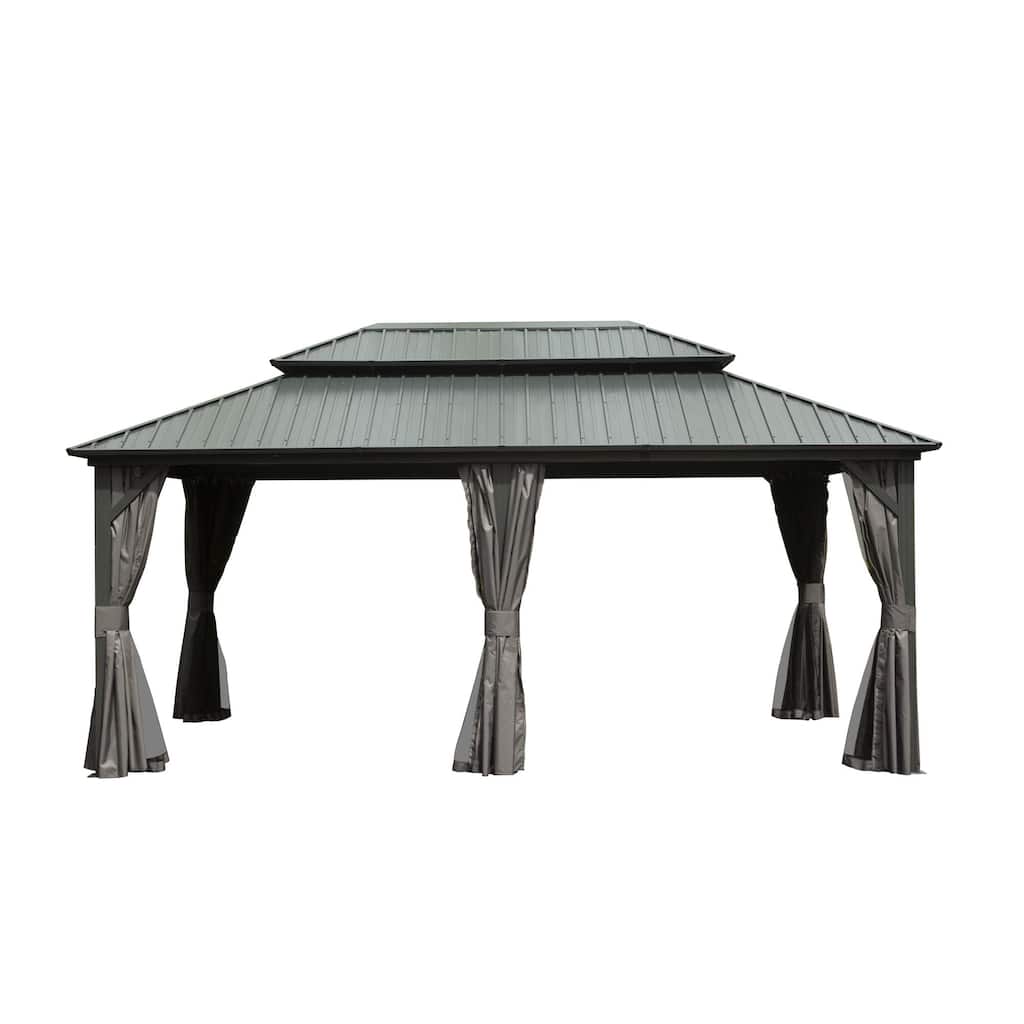 12' X 18' Aluminum Hardtop Gazebo with Double Roof, Curtains, and Netting for Outdoor Events
