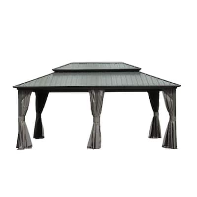 12' X 18' Hardtop Gazebo, , Curtain and Netting, Permanent Gazebo Pavilion for Patio, Backyard, Deck, Lawn