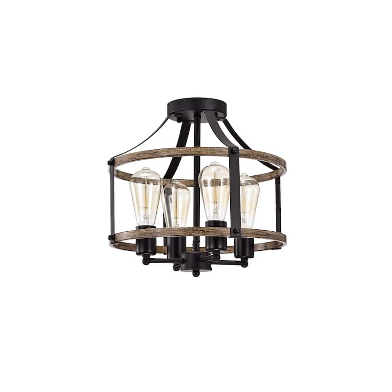 Teeger Matte Black 4-Light Open Metal Cage Semi-Flush Mount