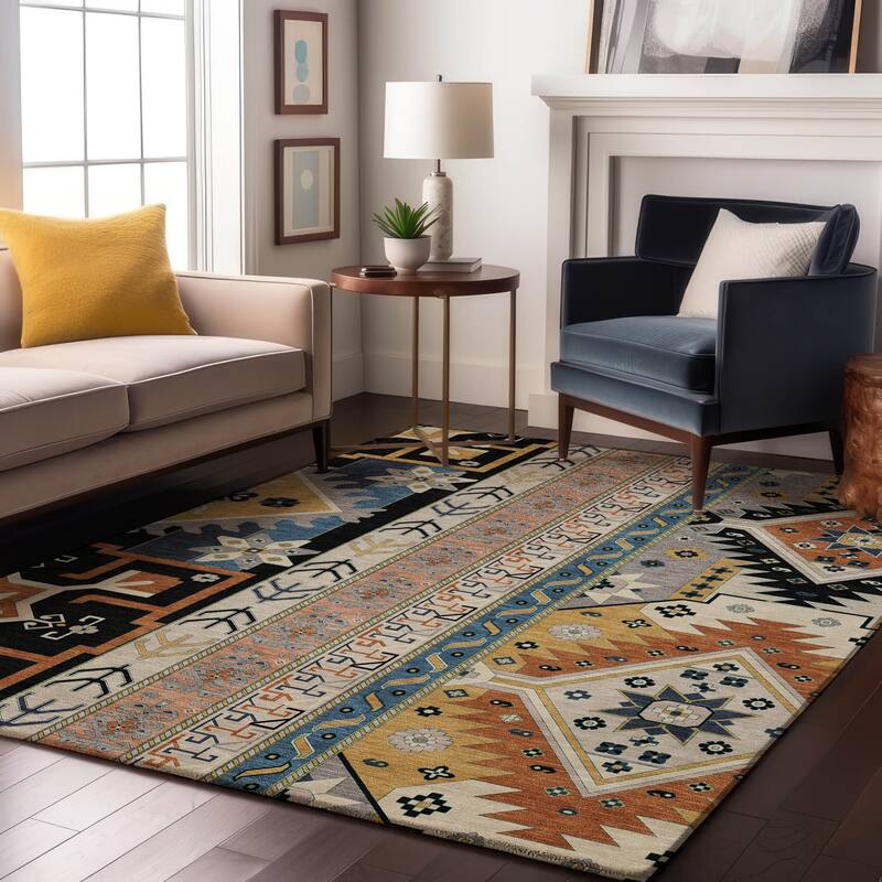 Premium Washable Super Soft Boho Global Aniston Mayfield Rug - Black - 10' x 14'