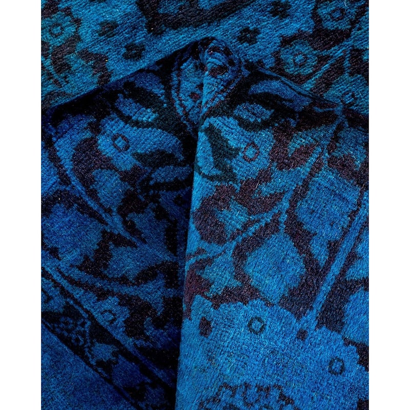 Overton Hand Knotted Wool Vintage Inspired Modern Contemporary Overdyed Blue Area Rug - 3' 2" x 5' 2"