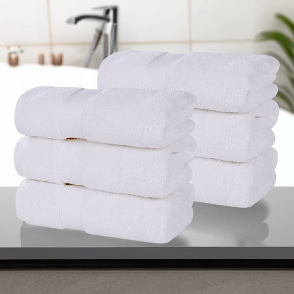 Superior Zero Twist Cotton Solid Soft Absorbent Hand Towel Set of 6 - White