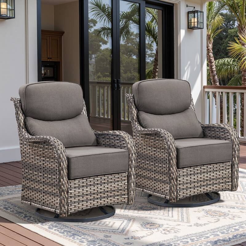 Arcadia Wicker Patio Swivel Glider Chairs with 6-Inch Cushions (2-Pack) - Gray Wicker - Gray Cushions