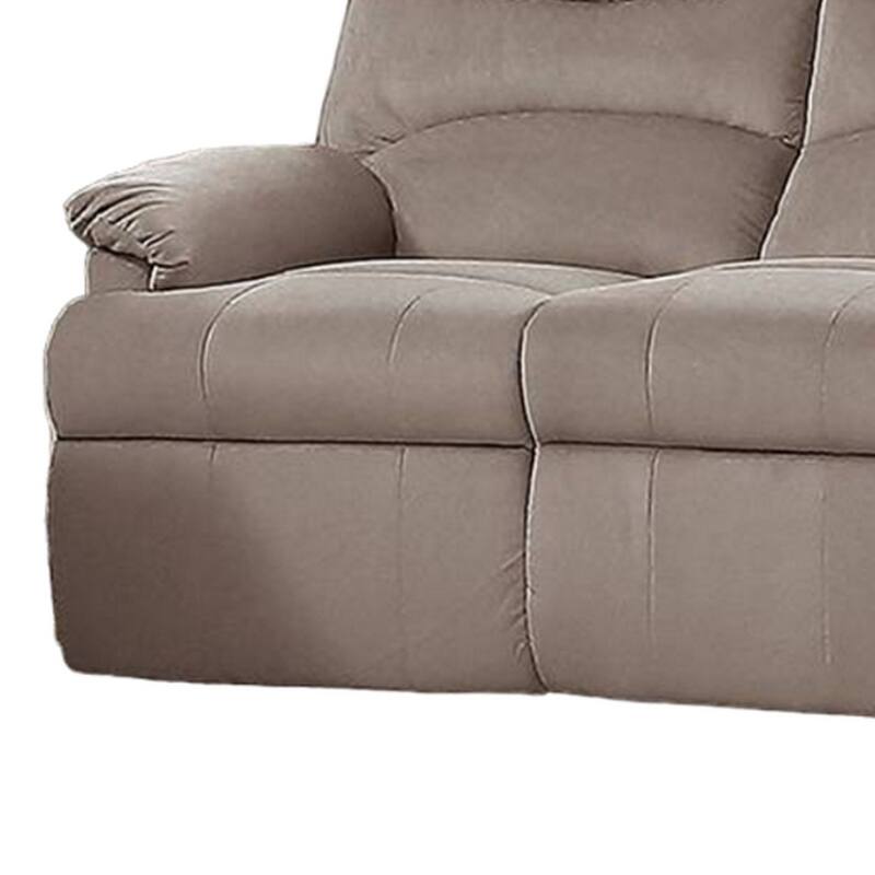 Karry Manual Recliner Sofa, Light Brown Velvet, 73 Inch Solid Wood