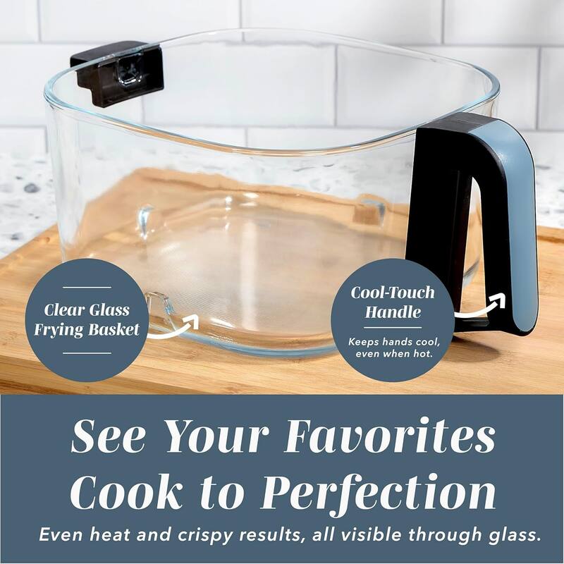 COOK WITH COLOR 1200W Air Fryer: Glass Basket, Dishwasher Safe, 60min Timer, 6 Presets, Temp Control 175F-400F, 4 - 5.5 QT