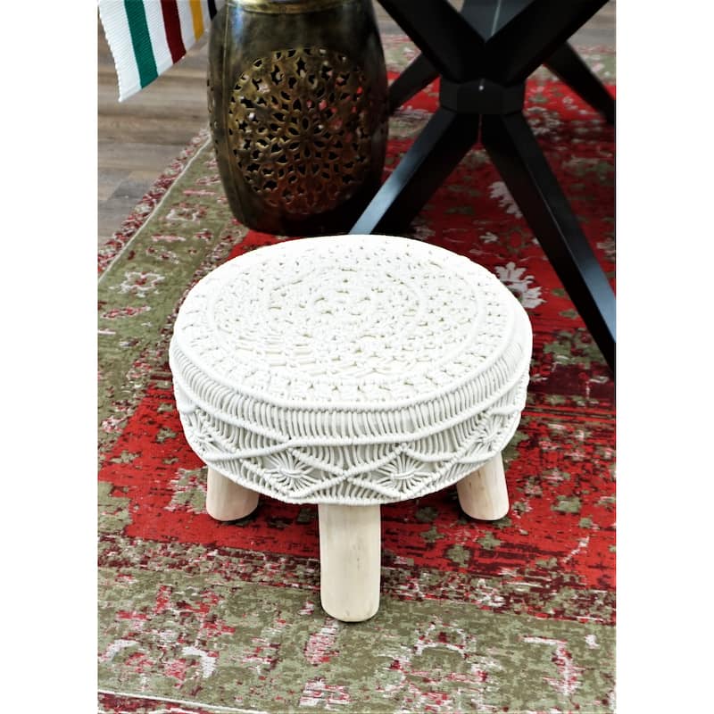 Home&Manor Wool Cotton Cheltenham Pouf