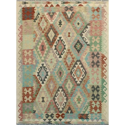 Sun Faded Flatweave Murium Ivory/Red Rug - 4'11" x 6'4"