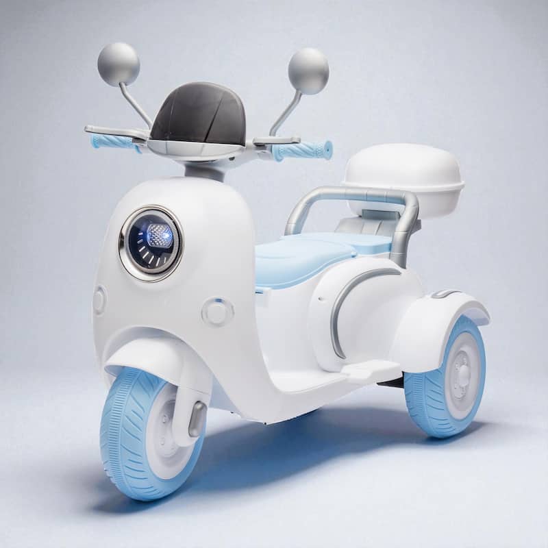12V Kids 2-Seater Electric Motorcycle Trike with Dual Motors, Bluetooth Music, USB, LED Headlight, Trunk & Flip Seat - Blue