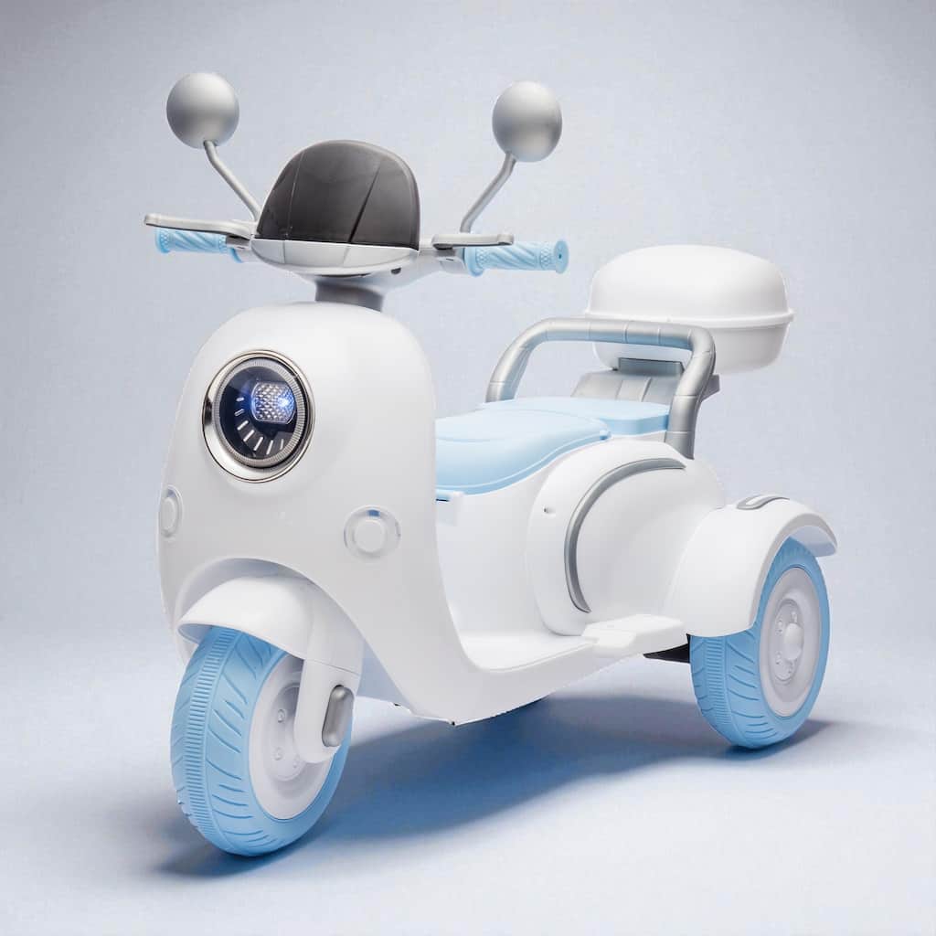 12V Kids 2-Seater Electric Motorcycle Trike with Dual Motors, Bluetooth Music, USB, LED Headlight, Trunk & Flip Seat