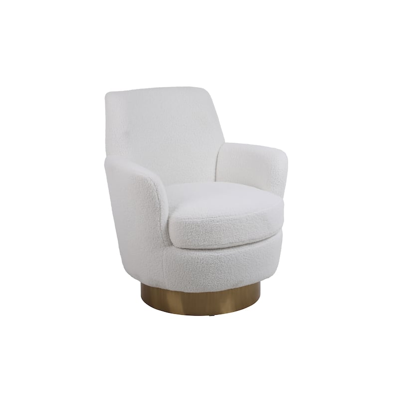 Faux Fur Swivel Barrel Chair with Gold Base, 360° Rotation and High-Density Foam Seat