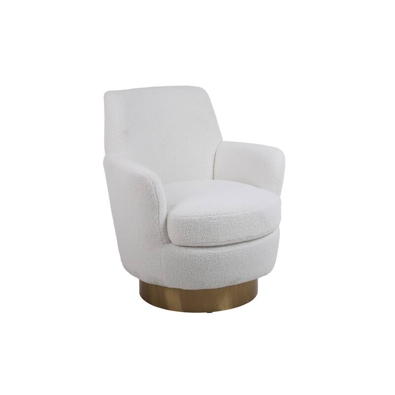 Ivory Faux Fur Modern 29.3" Upholstered Swivel Barrel Chair with Gold Stainless Steel Base