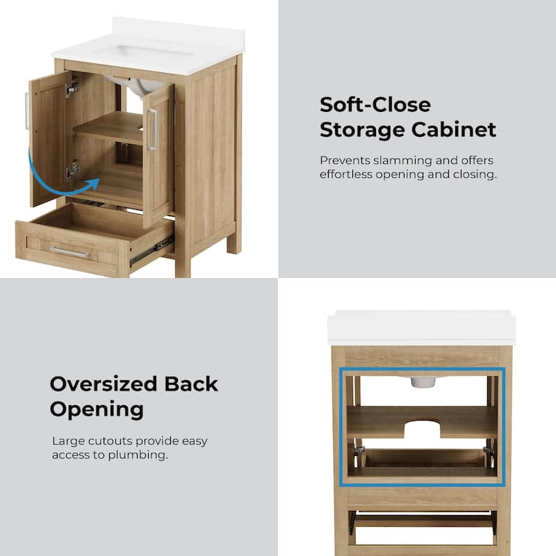 OVE Decors Kansas 24" Bathroom Vanity Top and Backslplash White Oak