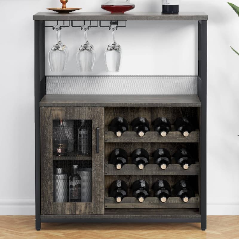 Modern Wine Bar Cabinet with Glass Holder - Tan