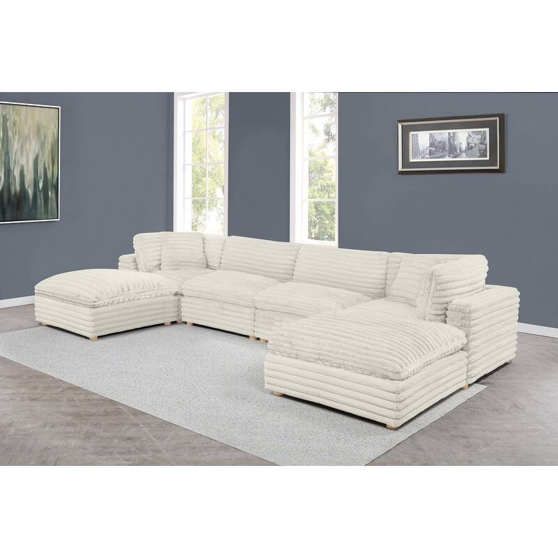Best Quality Furniture 4-Piece Section Corduroy Modular - Beige with 2 Ottoman