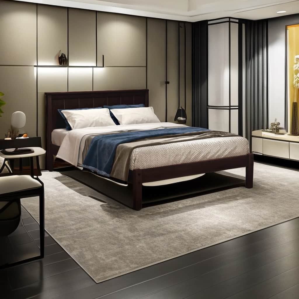 Vintage Rural Platform Bed With Headboard
