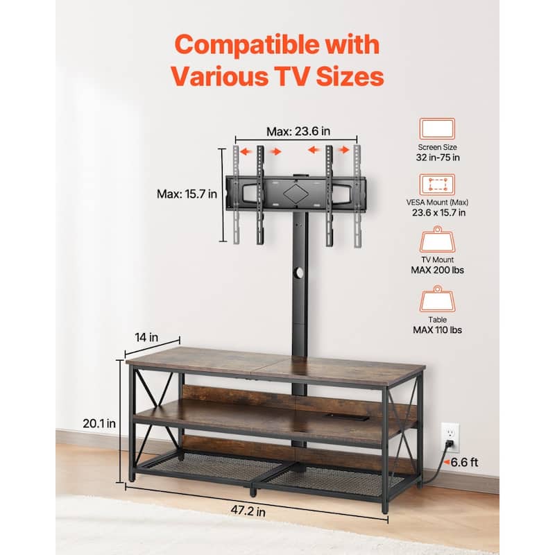 TV Stand with Mount, 48" Adjustable Console for 75-inch TVs - 47.2 x 14.0 x 20.1 in