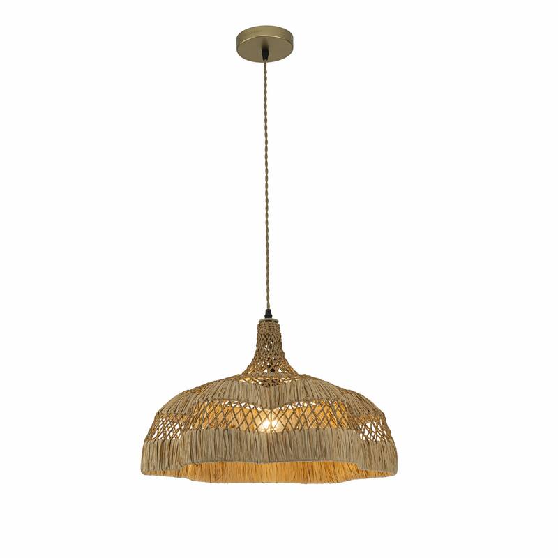 Aurelia 1-Light Raffian Dome Pendant, Coastal Boho - Handwoven - 20" Wide