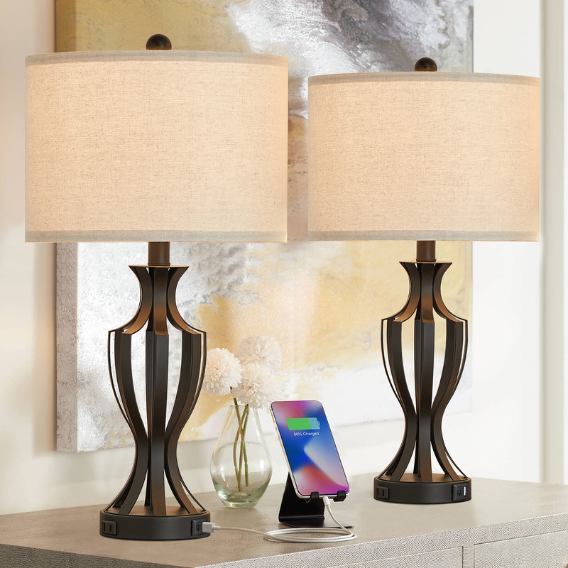 Set of 2 lamps with usb ports outlet