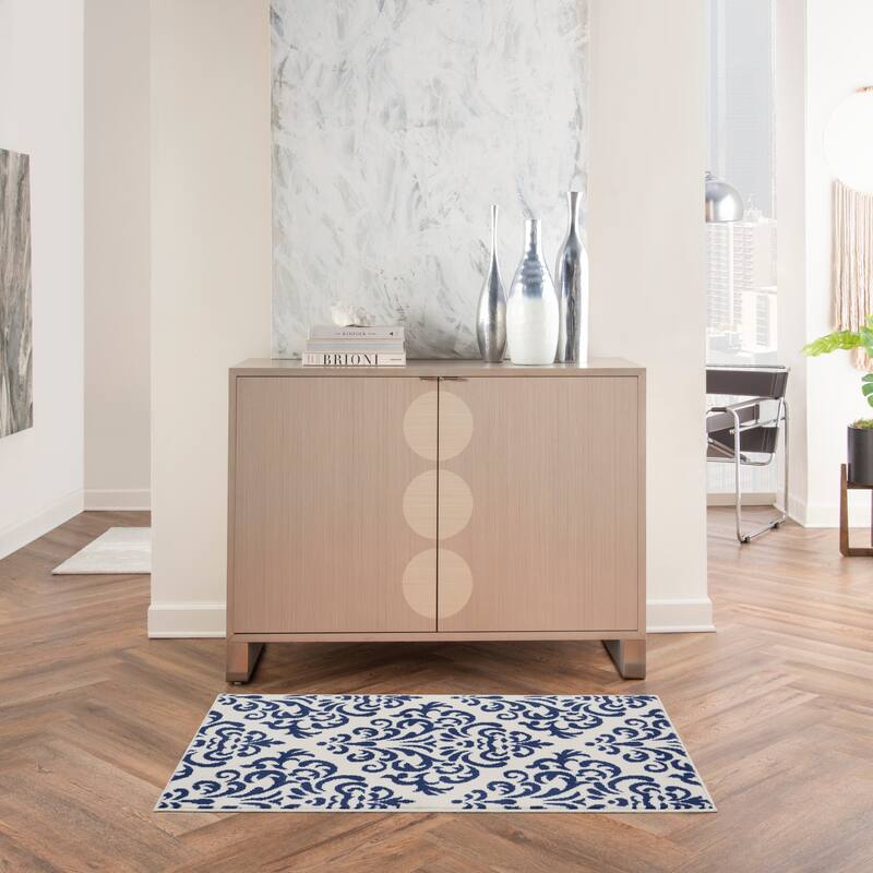 Nourison Grafix Geometric Persian Transitional Area Rug - 2' x 4' - White Blue - Runner/Rectangle