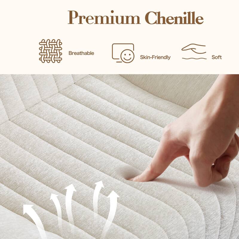 White Chenille Bean Bag Chair for Adults with Armrests (35x40x30 inches)