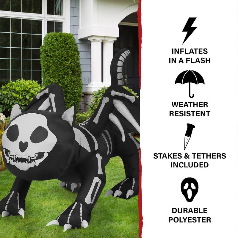 Haunted Hill Farm 5.9-Ft. Wide Prelit Inflatable Skeleton Cat with Wings
