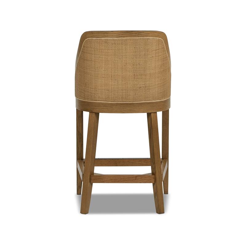 Jennifer Taylor Home Charleston 27" Cane Performance Fabric Upholstered Oak Counter Stool in Taupe Beige Textured Weave