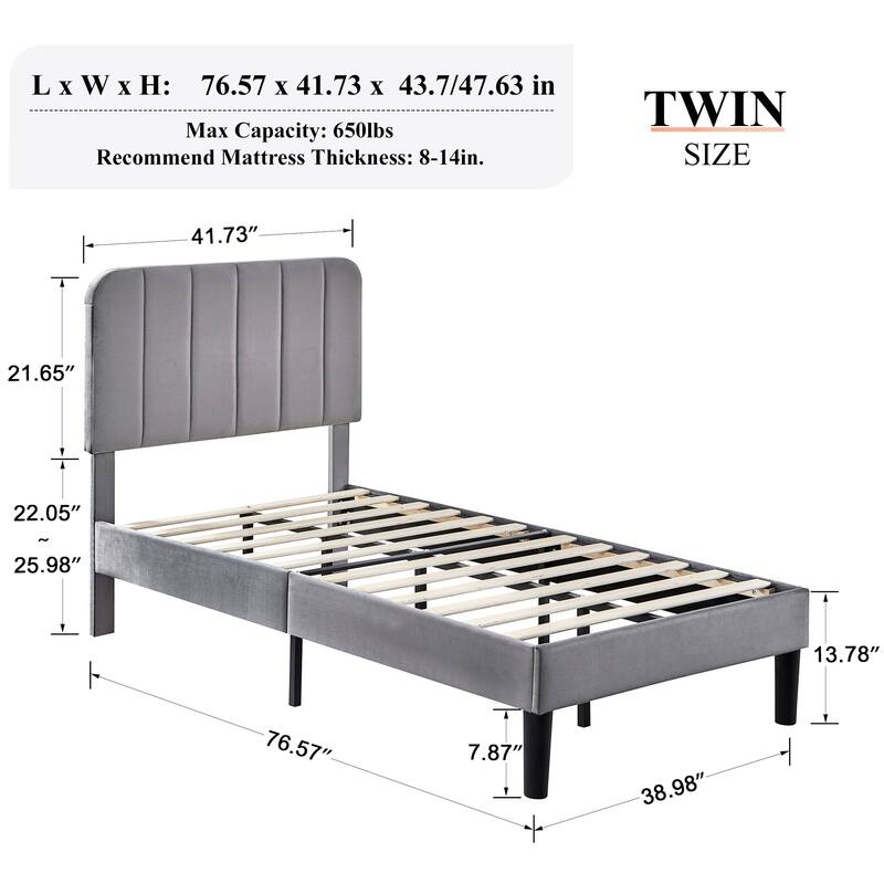 Javlergo Upholstered Platform Bed Frames with Height Adjustable Headboard, Sturdy Wooden Slats/Noise-free
