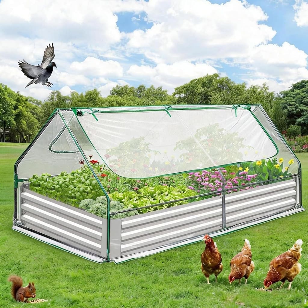 6x3x1 Ft Galvanized Raised Garden Bed, Planter Box with Cover for Gardening, Flowers