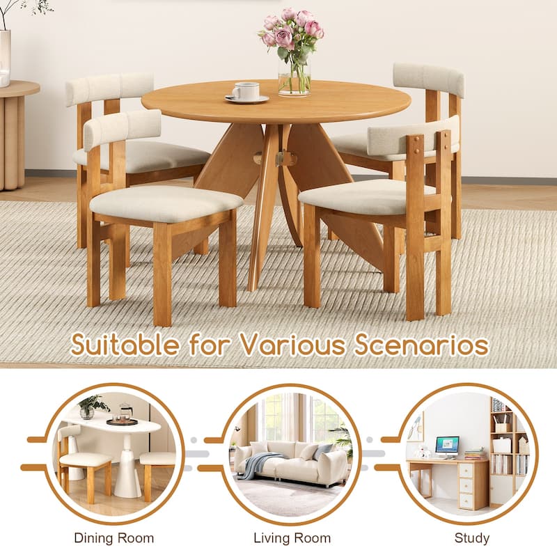 Gymax Dining Chair Set of 2 Upholstered Kitchen Chair w/ Padded Seat &