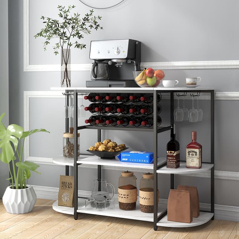 Gymax Wine Rack Table Coffee Bar Cabinet Freestanding Liquor Stand