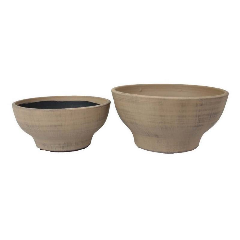 Decorative Bowl Set of 2, Classic Tabletop Accent, Round Brown Ceramic
