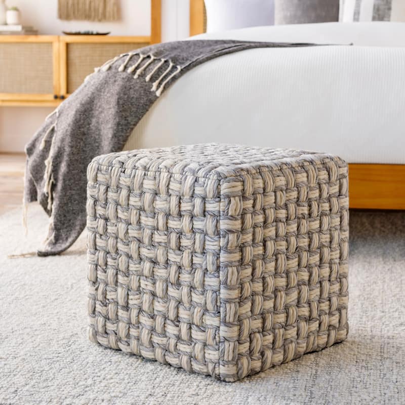Luisa Modern Wool Basket weave 18-inch Square Pouf