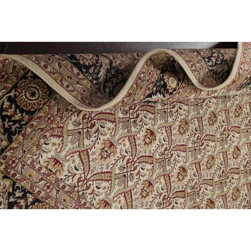 Vegetable Dye Floral Oriental Kashan Wool/ Silk Area Rug Hand-knotted - 8'1" x 10'8"