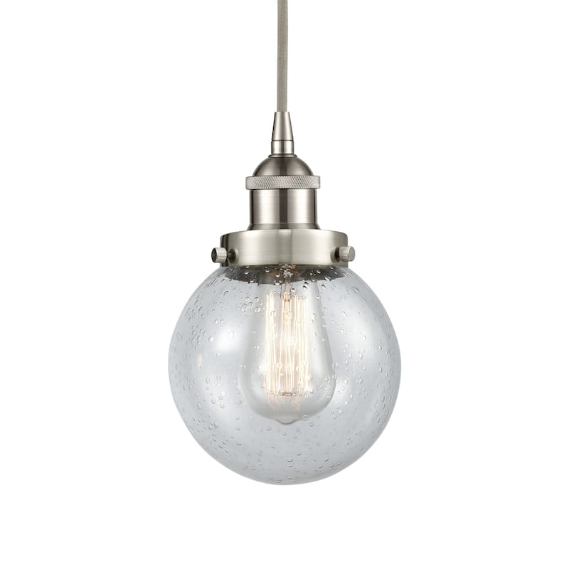 Innovations Lighting 616-1PH-10-6 Beacon Pendant Beacon 6" Wide Mini - Brushed Satin Nickel / Seedy