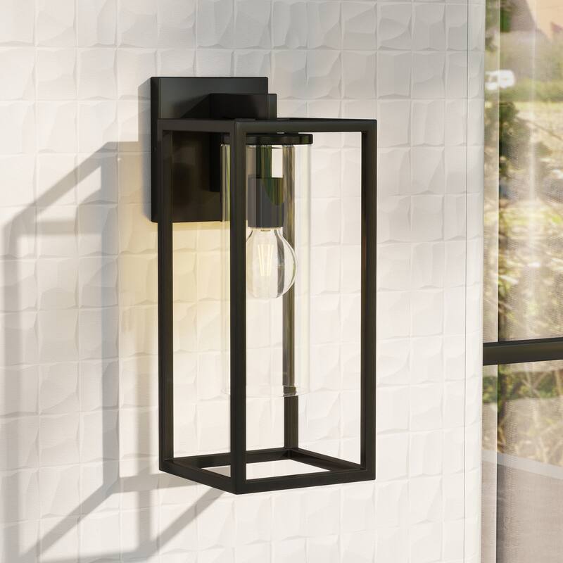 1-Light Outdoor Wall Lights, Outdoor Wall Lantern with Glass Shade - 6.25"W x 8.05"D x 15.75"H - Black-M