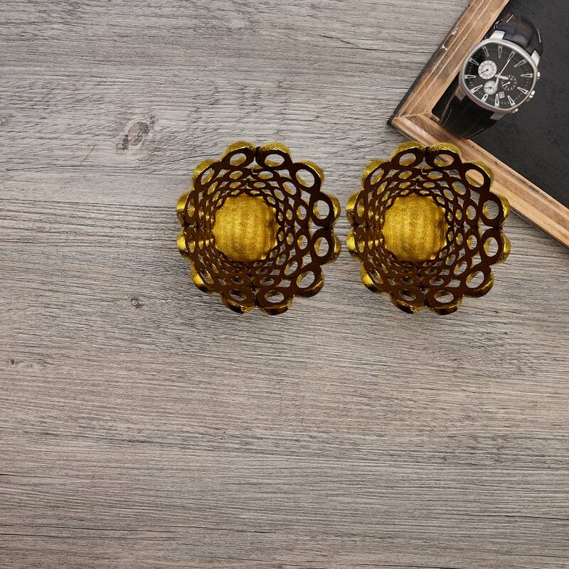 7 Inch Decorative Handmade Aluminum Modern Hollow-Craved Candle holder Set of 2 - 3.75 x 3.75 x 6.5 in