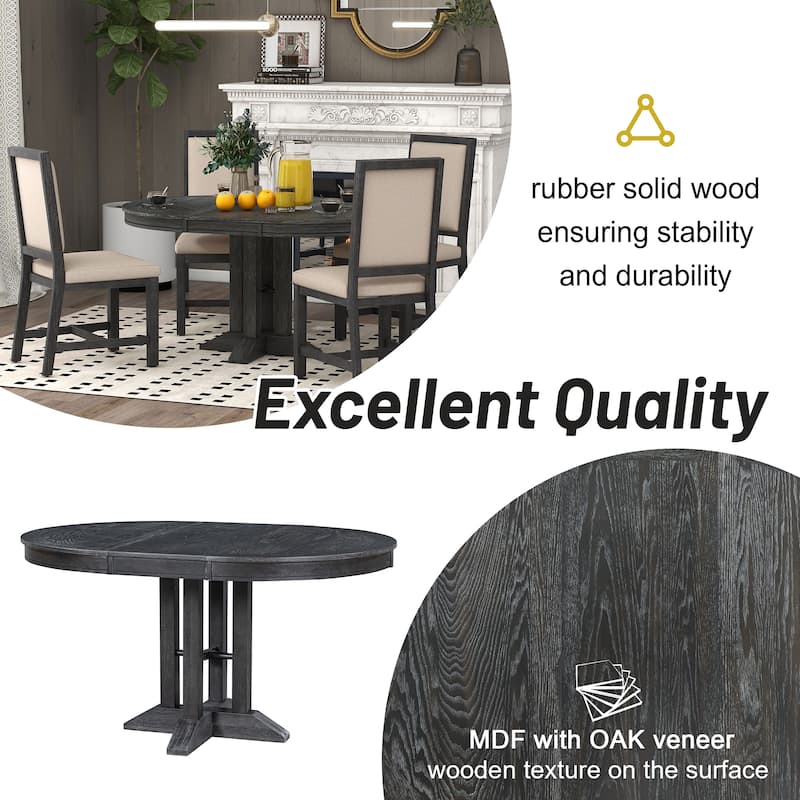 Farmhouse 56" Dining Table Expandable Round Design for Kitchen and Dining Room with X-Shape Support
