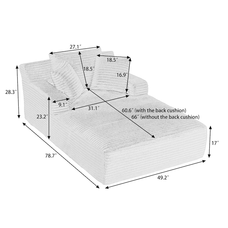 Corduroy Upholstery Cloud Modular Sectional Sofa with Chaise and Pillows, All-Foam Compression Design