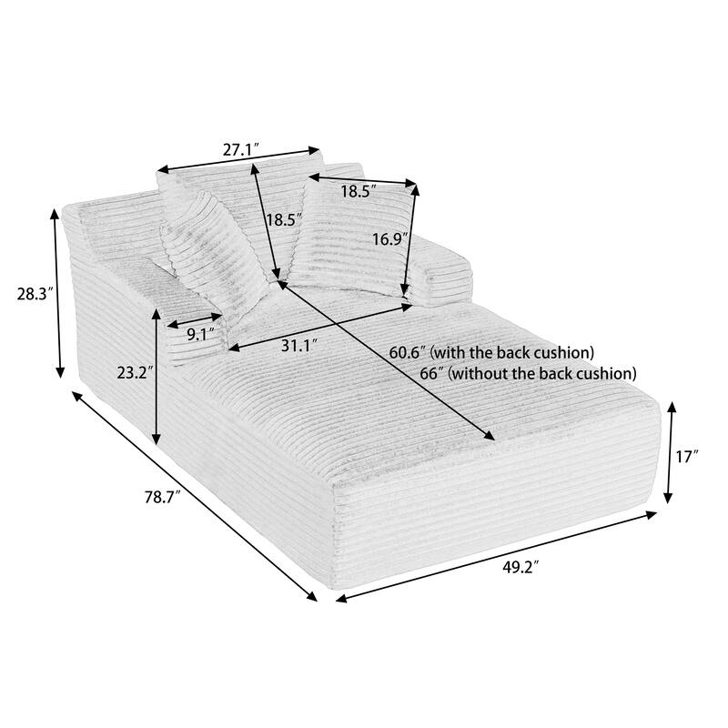 Oversized Corduroy Chaise Lounge Chair, Dark Grey, No Assembly Required