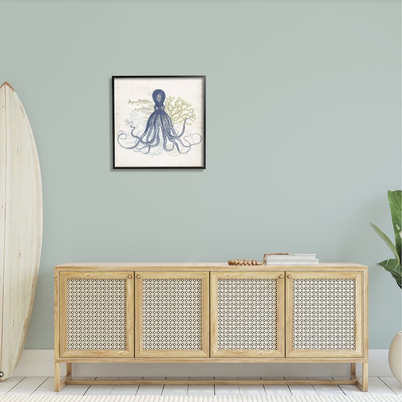 Stupell Octopus Tentacles Layered Fish & Ocean Botanicals Framed Wall Art, Design by Victoria Barnes