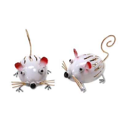 Novica Handmade White Mice Steel Decorative Accents (Pair)