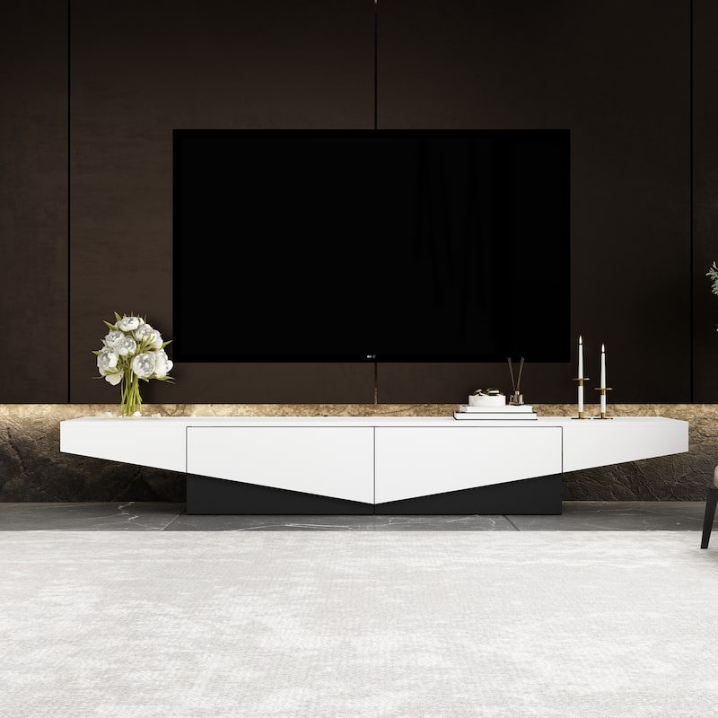 78.7" Black & White Patchwork TV Entertainment Center with 2 Drawers - 78.7"W