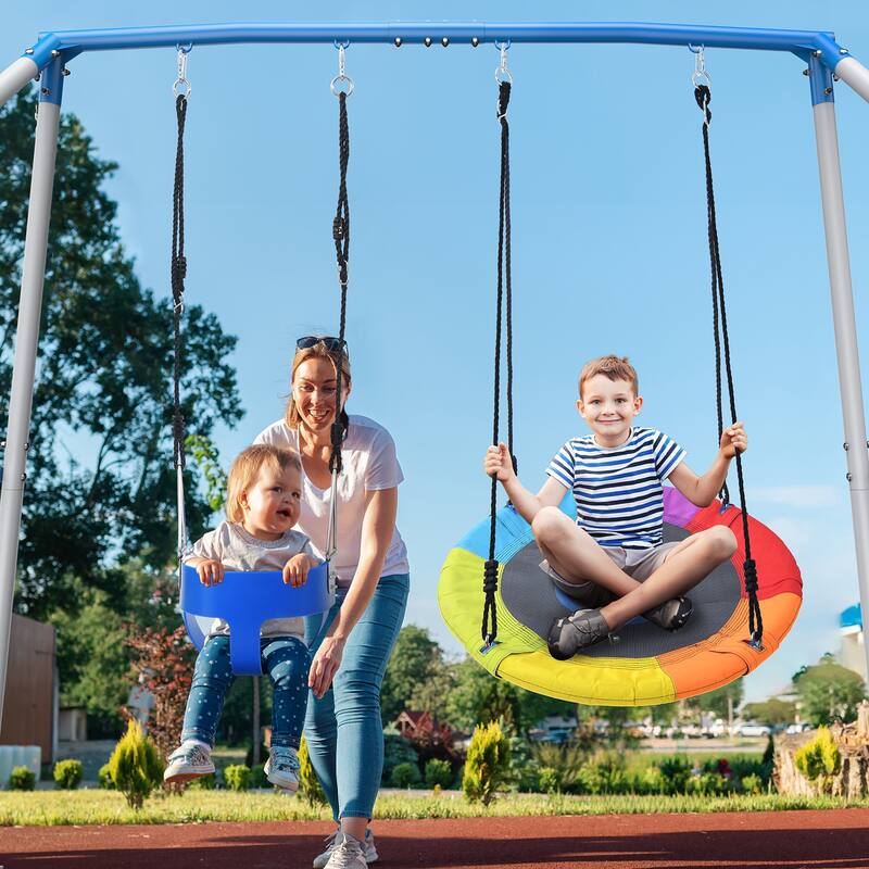 Heavy Duty A-Frame Metal Swing Set for Backyard with Toddler Swing, Saucer Swing for Kids
