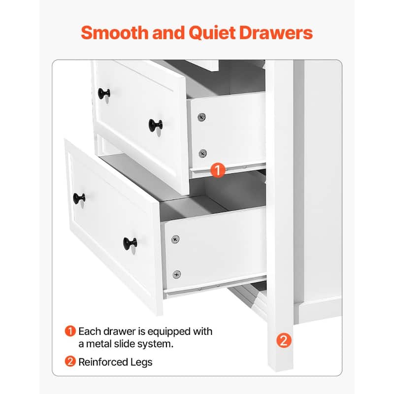 White MDF Particleboard 6 Drawer Dresser with Vintage Design and Metal Handles