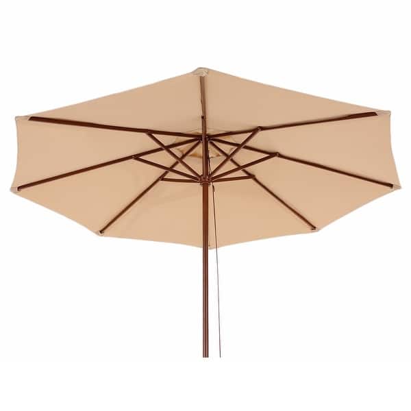 ikayaa 3m wooden patio garden umbrella Classic Beechwood Outdoor – Claro Linen Designed to cover 4 The Wooden™ - Terylast Off