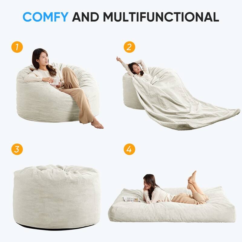 Mixoy Corduroy Bean Bag Lazy Sofa Chair Bed,Convertible Adult Beanbag from Lazy Chair to Floor Mattress,Machine Washable