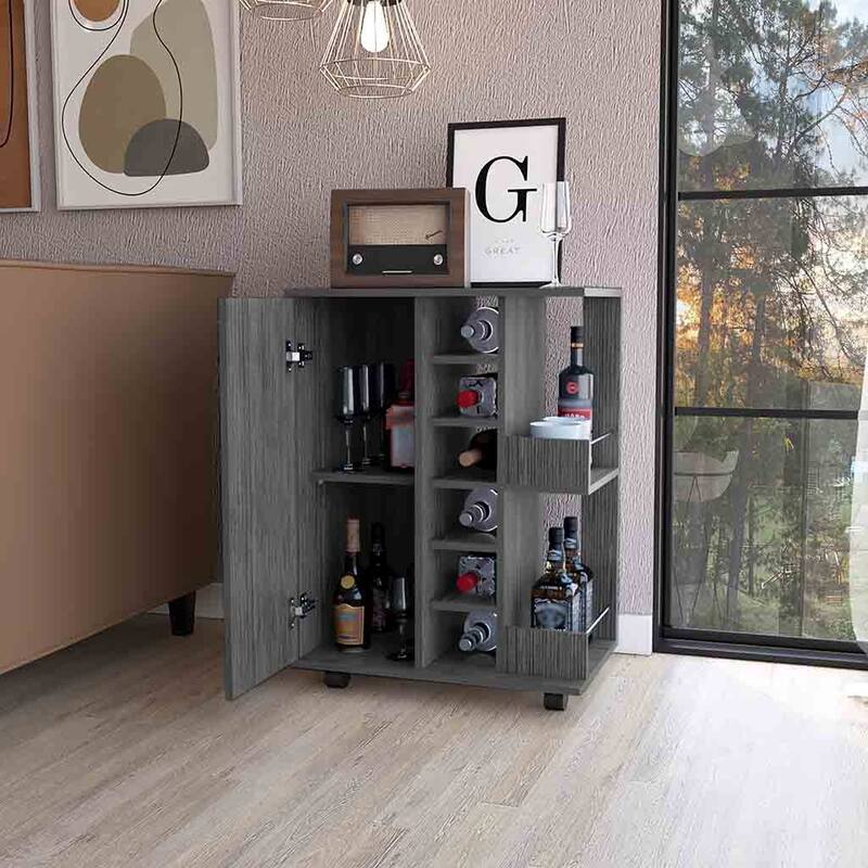 FM Furniture Tennessee Bar Cart, One Cabinet With Division,Black - N/A